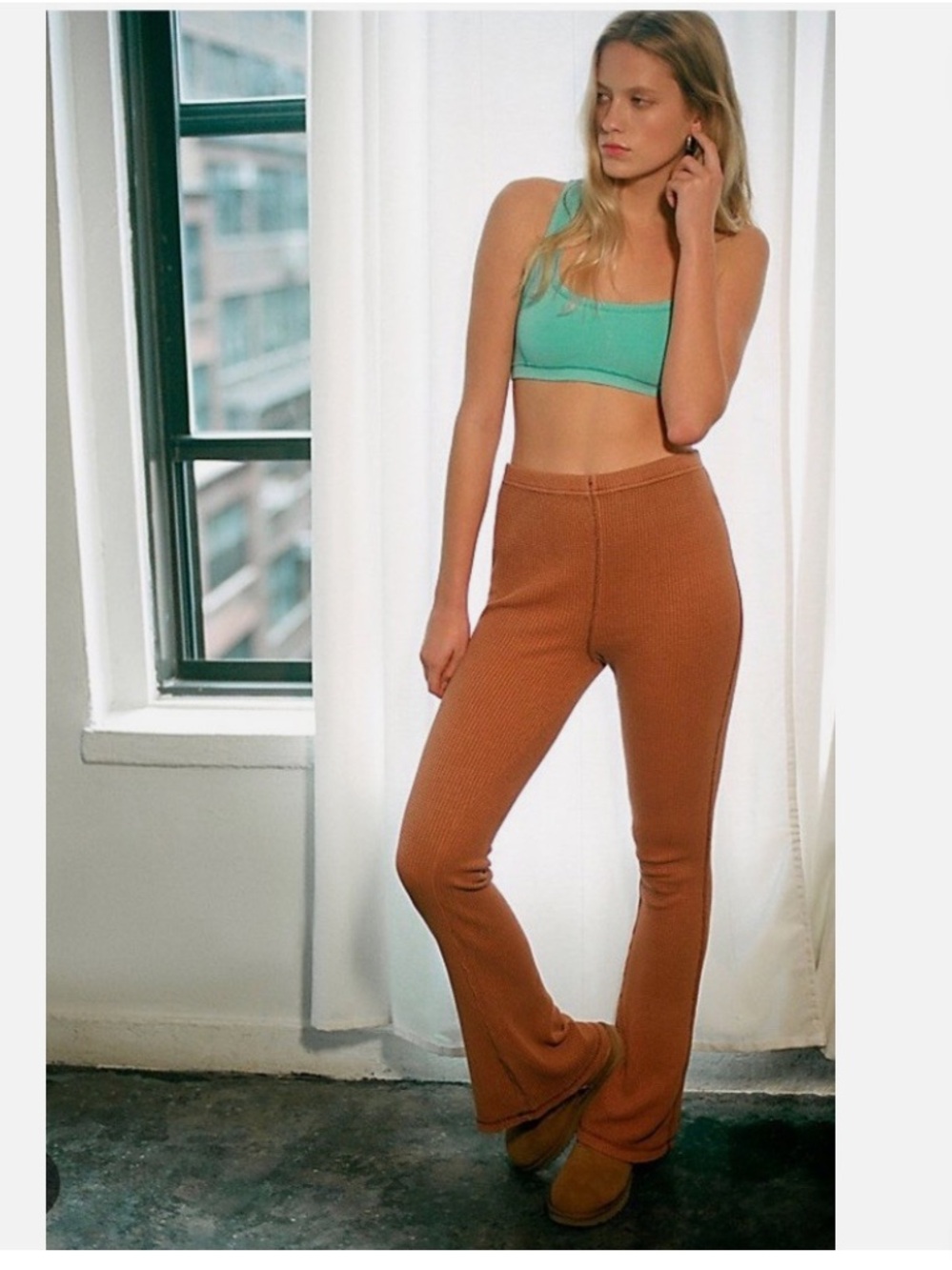 Urban Outfitters out from under waffle-knit flare pants